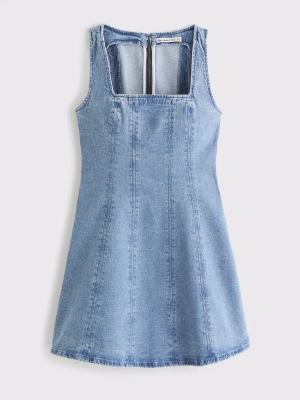 Abercrombie & Fitch Mila Denim Square-Neck Mini Dress - Blue, M Tall - Picture 5 of 9